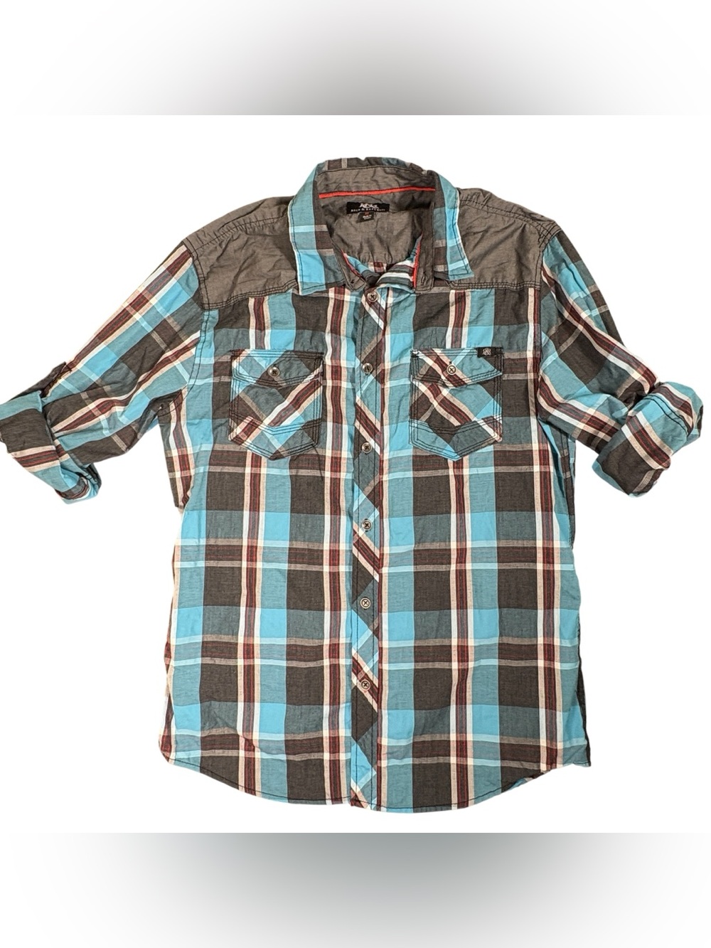 Rock & Republic Plaid Button-Down Shirt - Blue, Gray & Brown